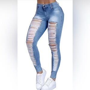Blue Distressed Women Jeans